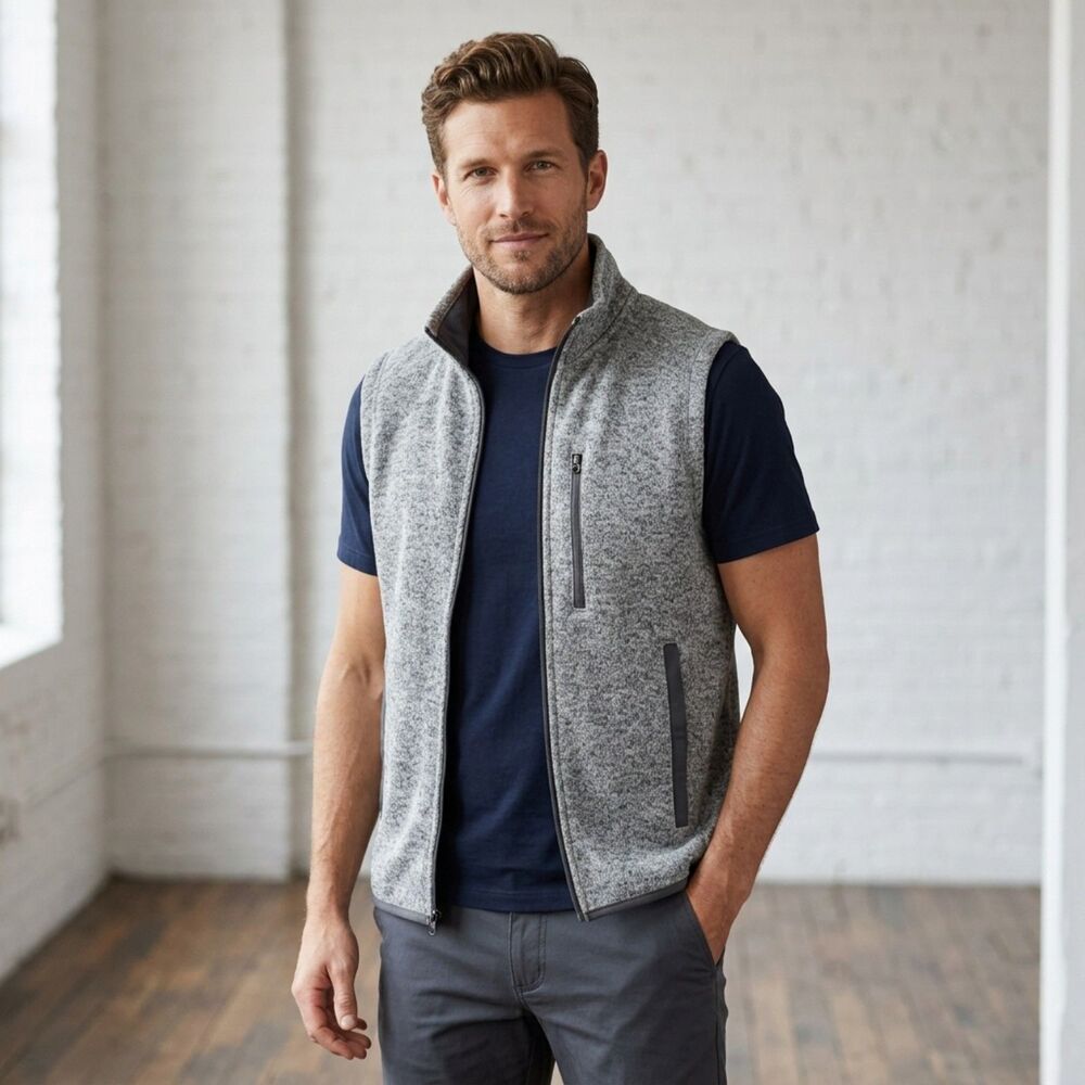 Beverly Hills Polo Club Mens Small Grey Sweater Fleece Pullover Full Zip Vest S